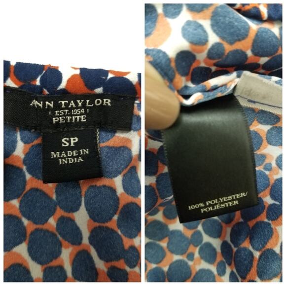 Ann Taylor | Splatter Dot Elastic Waist Faux Button Front Top - Picture 4 of 5